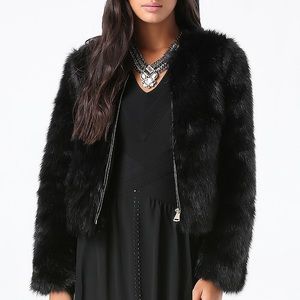 BEBE BLACK FAUX FUR EVENING JACKET